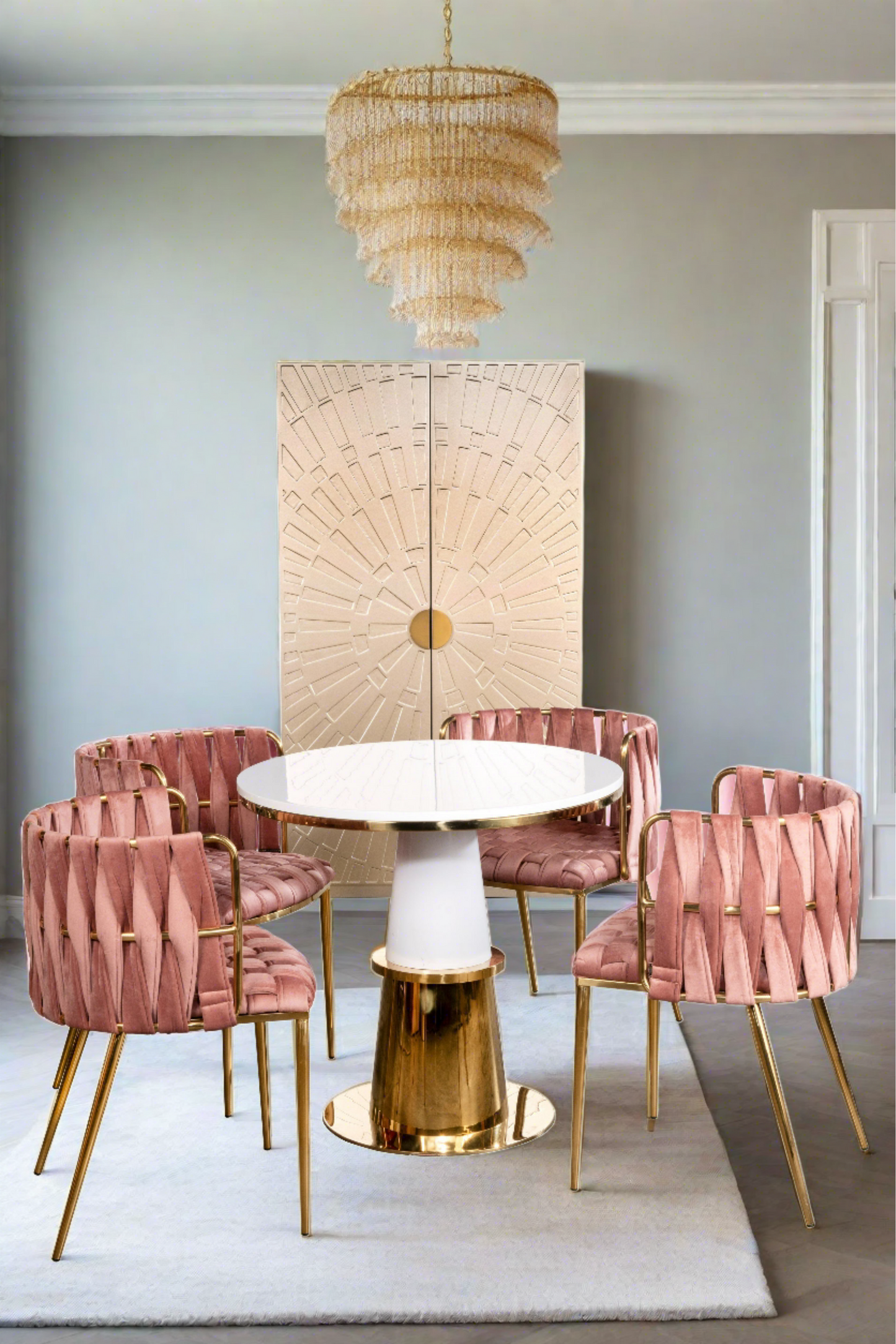 gold and white round dining table