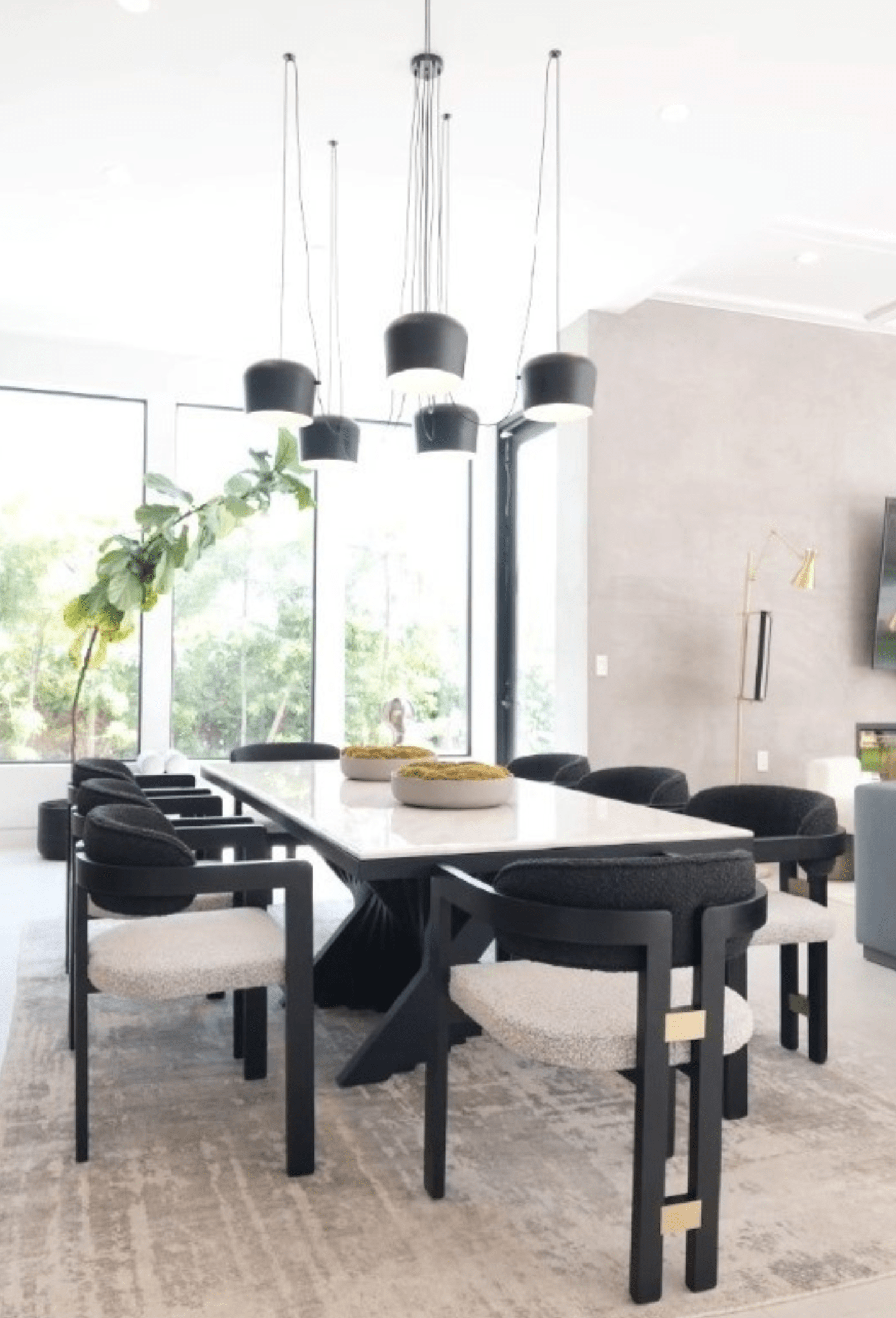Conan 92" Long Marble Top Dining Table Set for 8 in Black and White