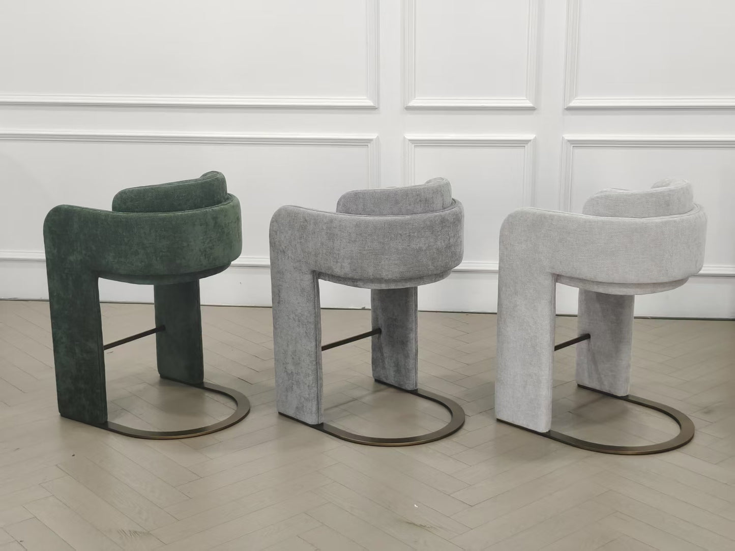 Indigo Upholstered Counter Chair in White with Brass Base