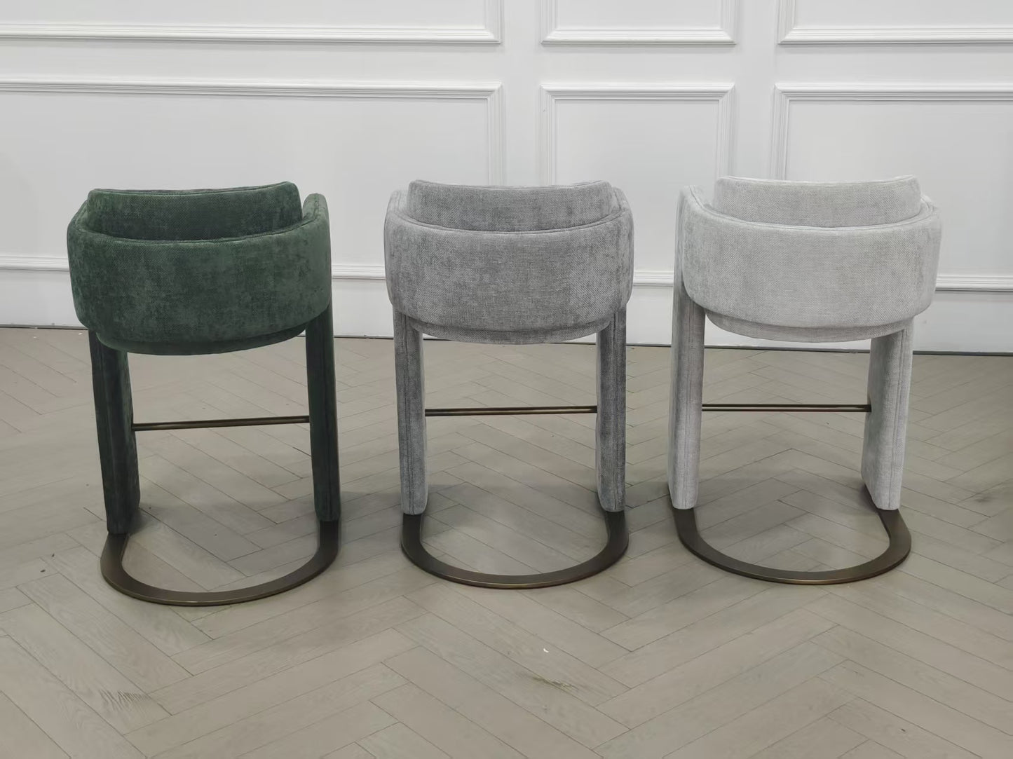 Indigo Upholstered Counter Chair in White with Brass Base