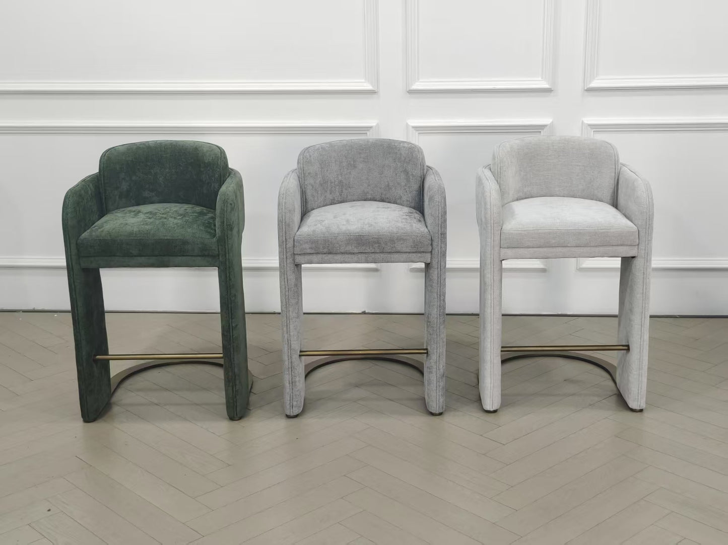 Indigo Upholstered Counter Chair in White with Brass Base
