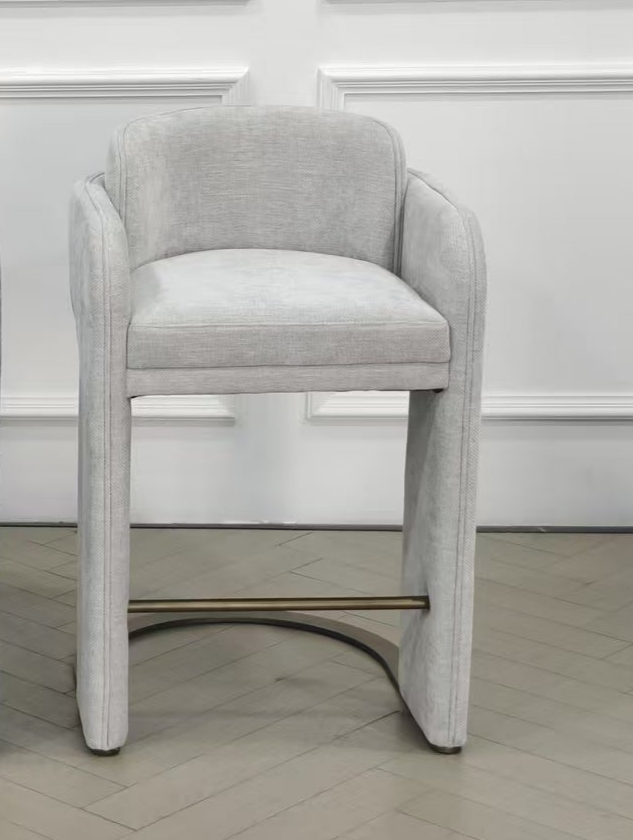 Indigo Upholstered Counter Chair in White with Brass Base