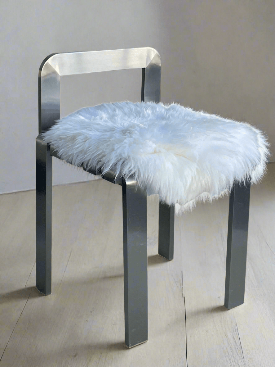 vanity chair with sheepskin