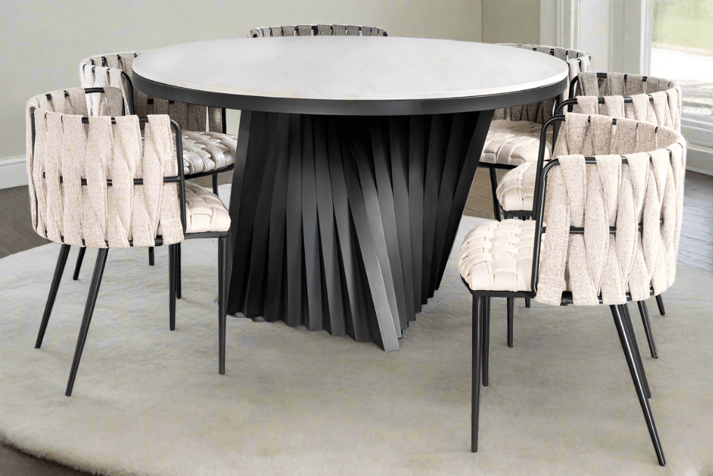 round modern black dining table set