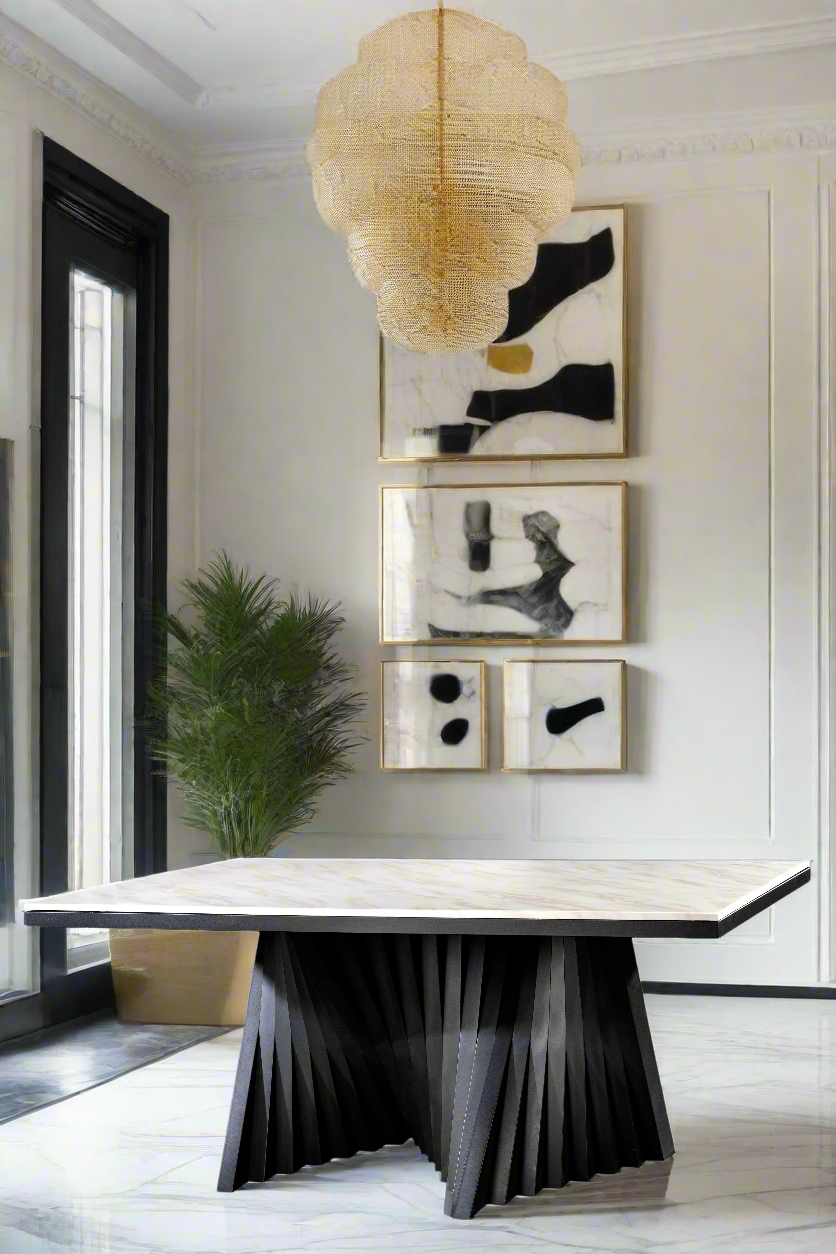 Waterfall Rectangular Marble Top 71" long Dining Table