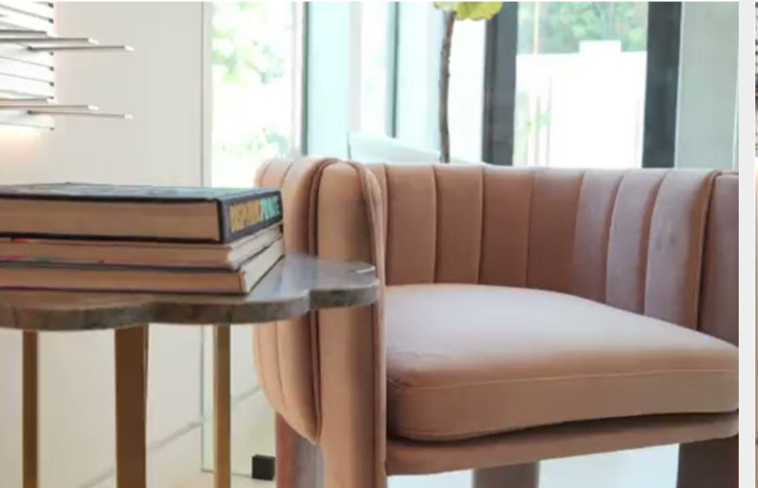 Olivia Channel Tufted Barrel Armchair Accent Chair in Blush