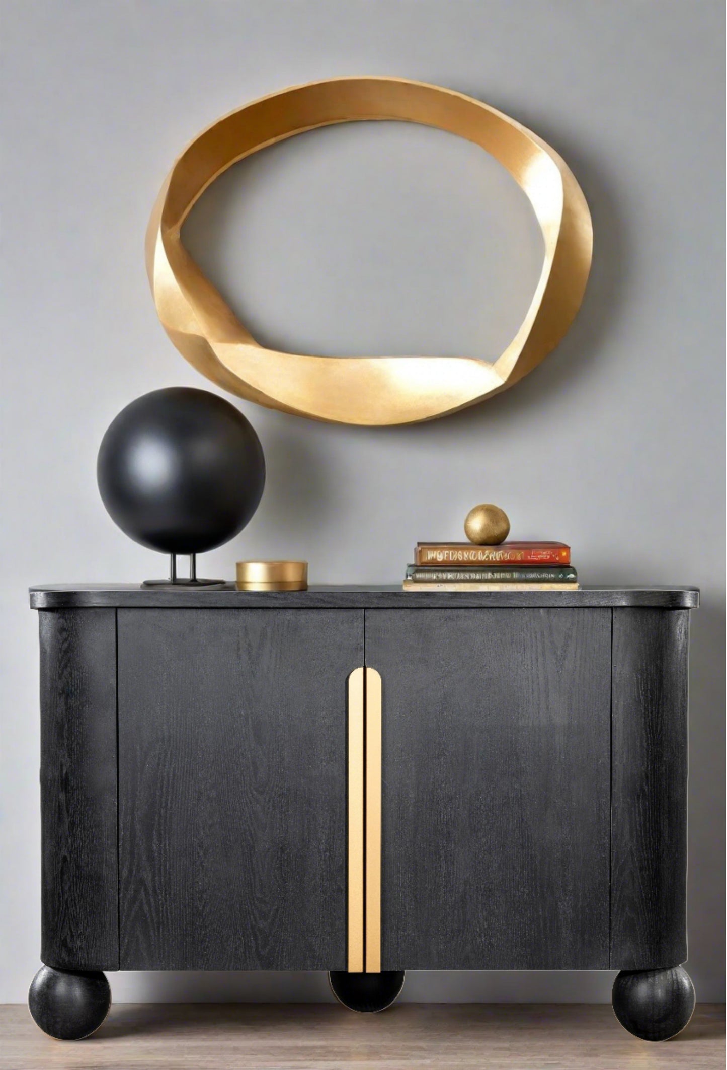 ball feet  modern black accent cabinet