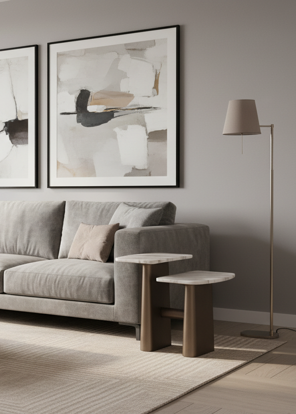 Kaia Contemporary Marble and Brass 2 Tier Side Table