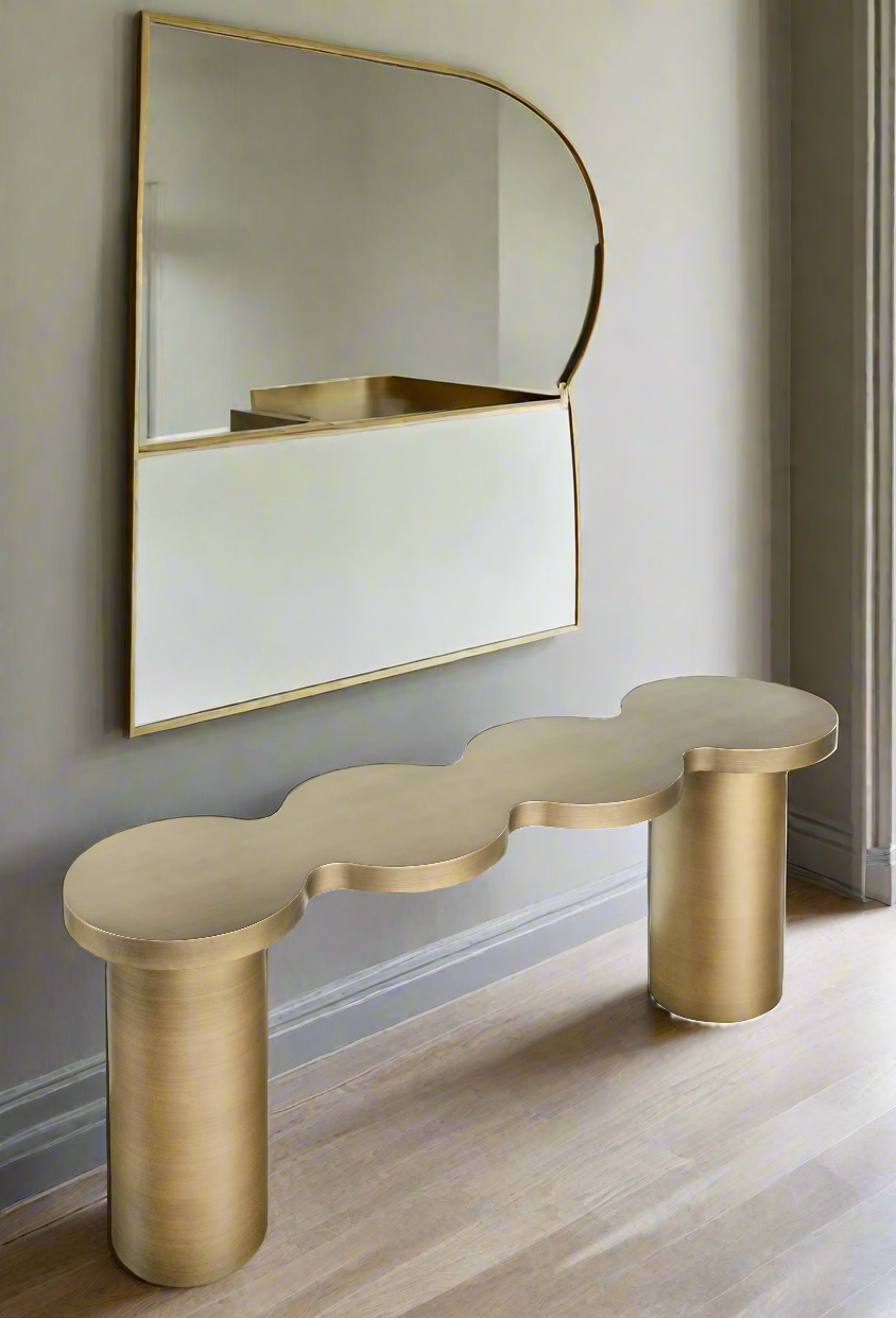 Modern Irregular Shape Nuage Console Table in Brass