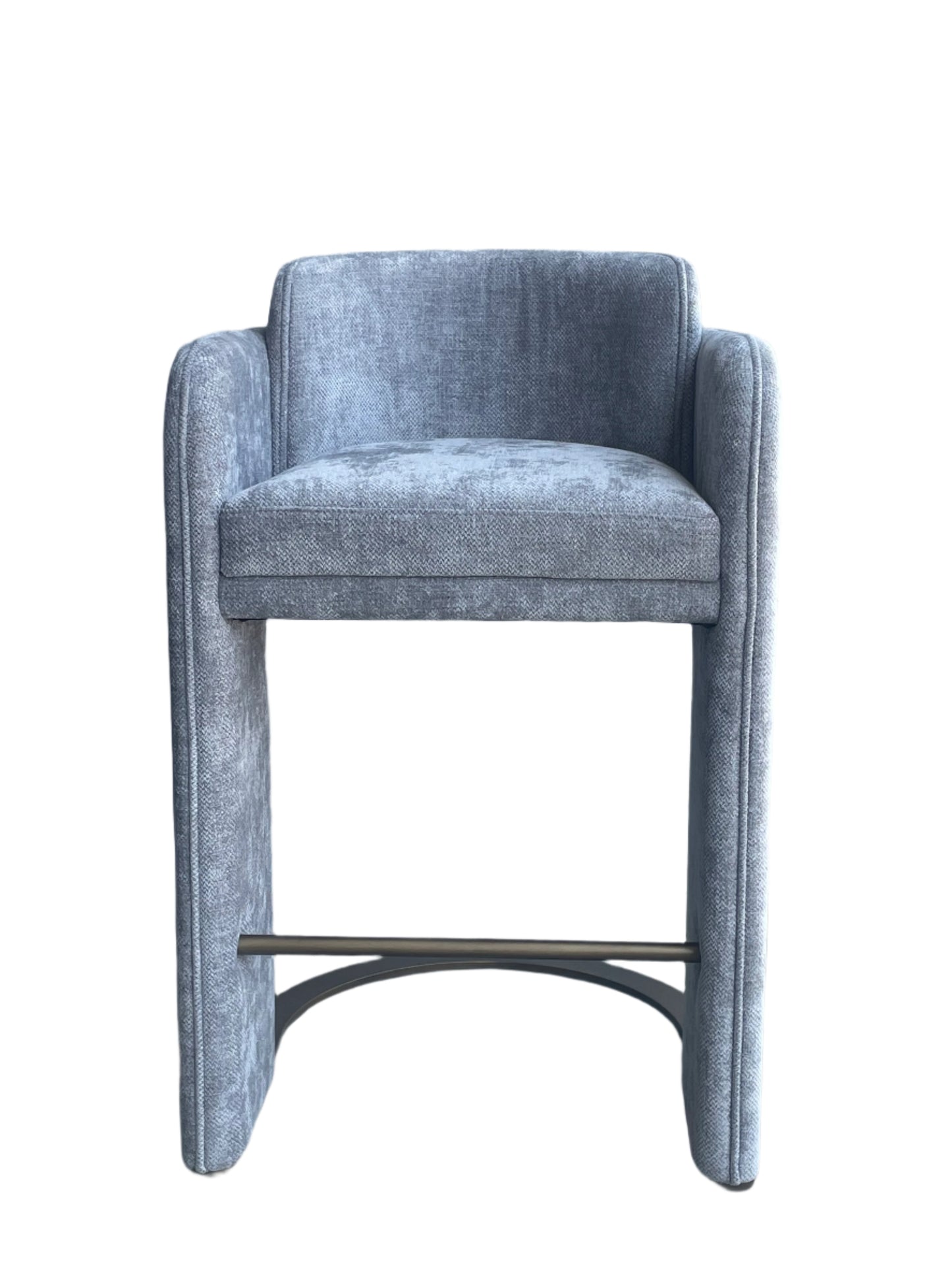 Indigo Upholstered Counter Chair in Gray with Brass Base