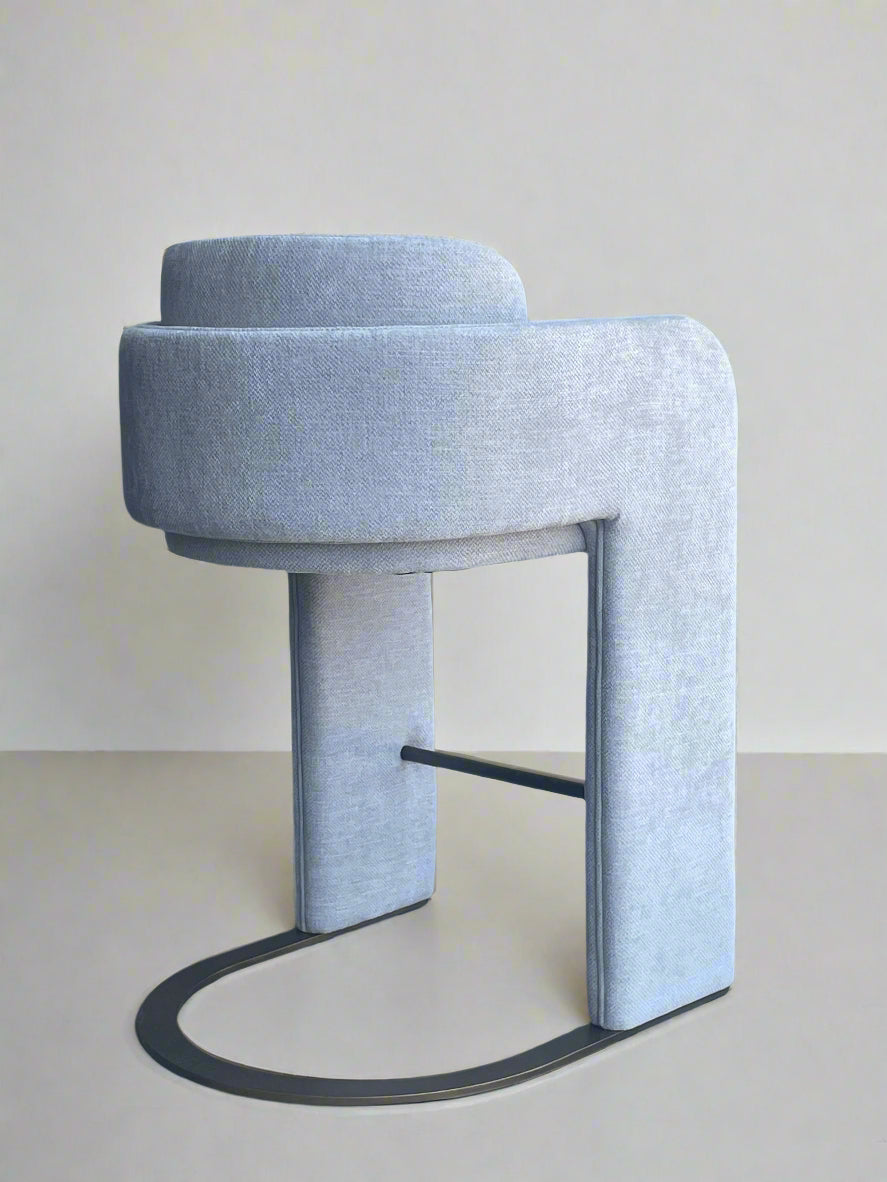 Indigo Upholstered Counter Chair in White with Brass Base