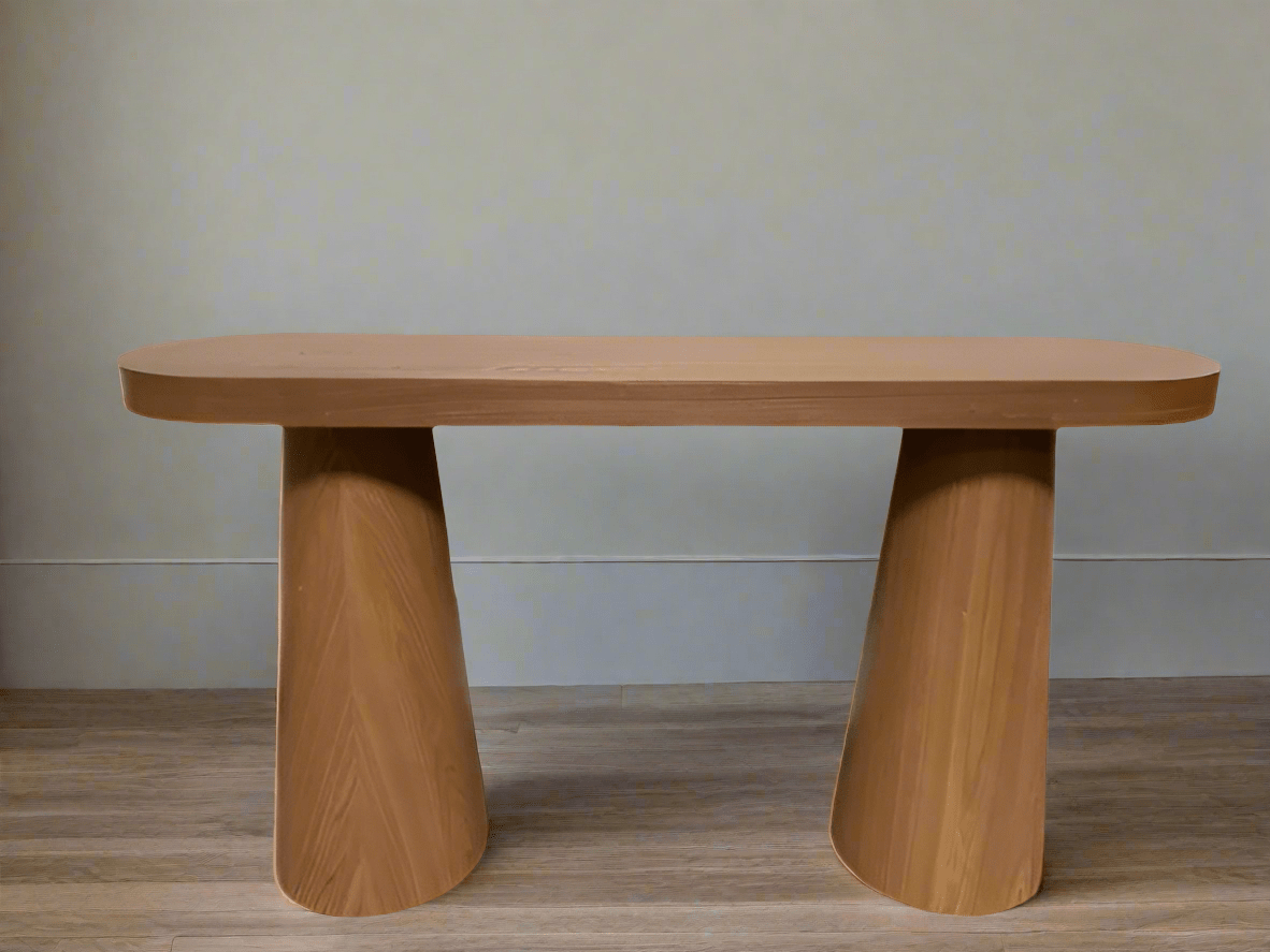 Cone Legs Oval Modern Console Table in Honey Oak