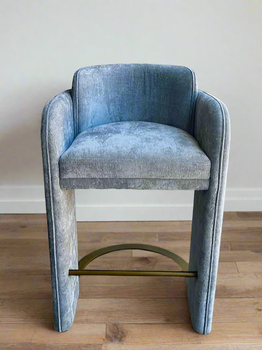 Indigo Upholstered Counter Chair in Gray with Brass Base