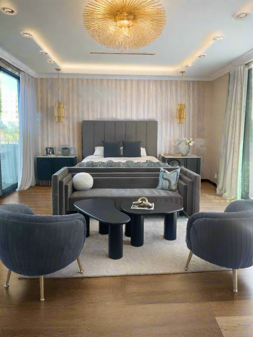 gray and gold bedroom