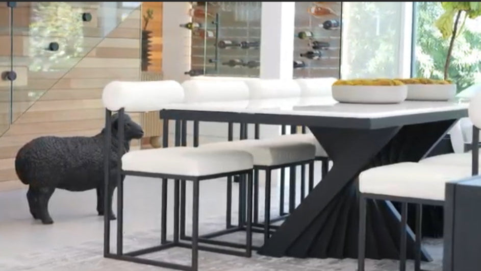 Waterfall Rectangular Marble Top 92"long Black Architectural Dining Table