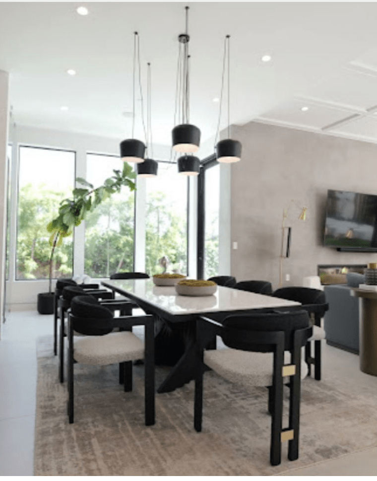 Conan 92" Long Marble Top Dining Table Set for 8 in Black and White