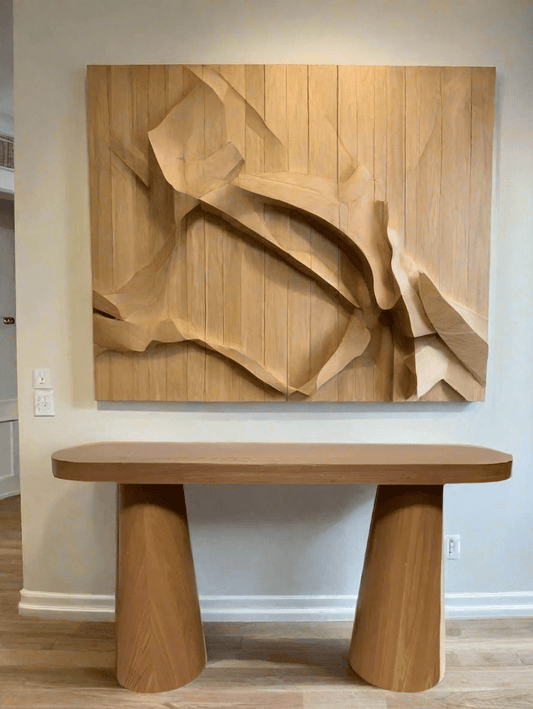 Cone Legs Oval Modern Console Table in Honey Oak