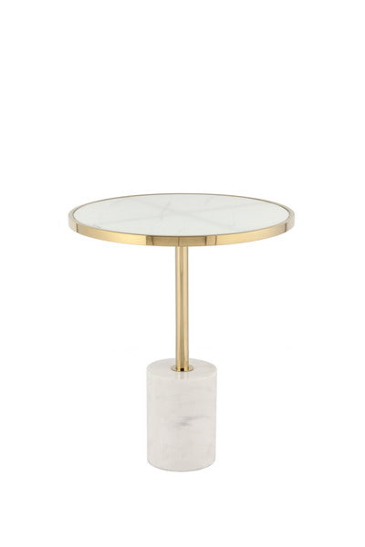 Kaia Marble Base Side Table-White and Gold