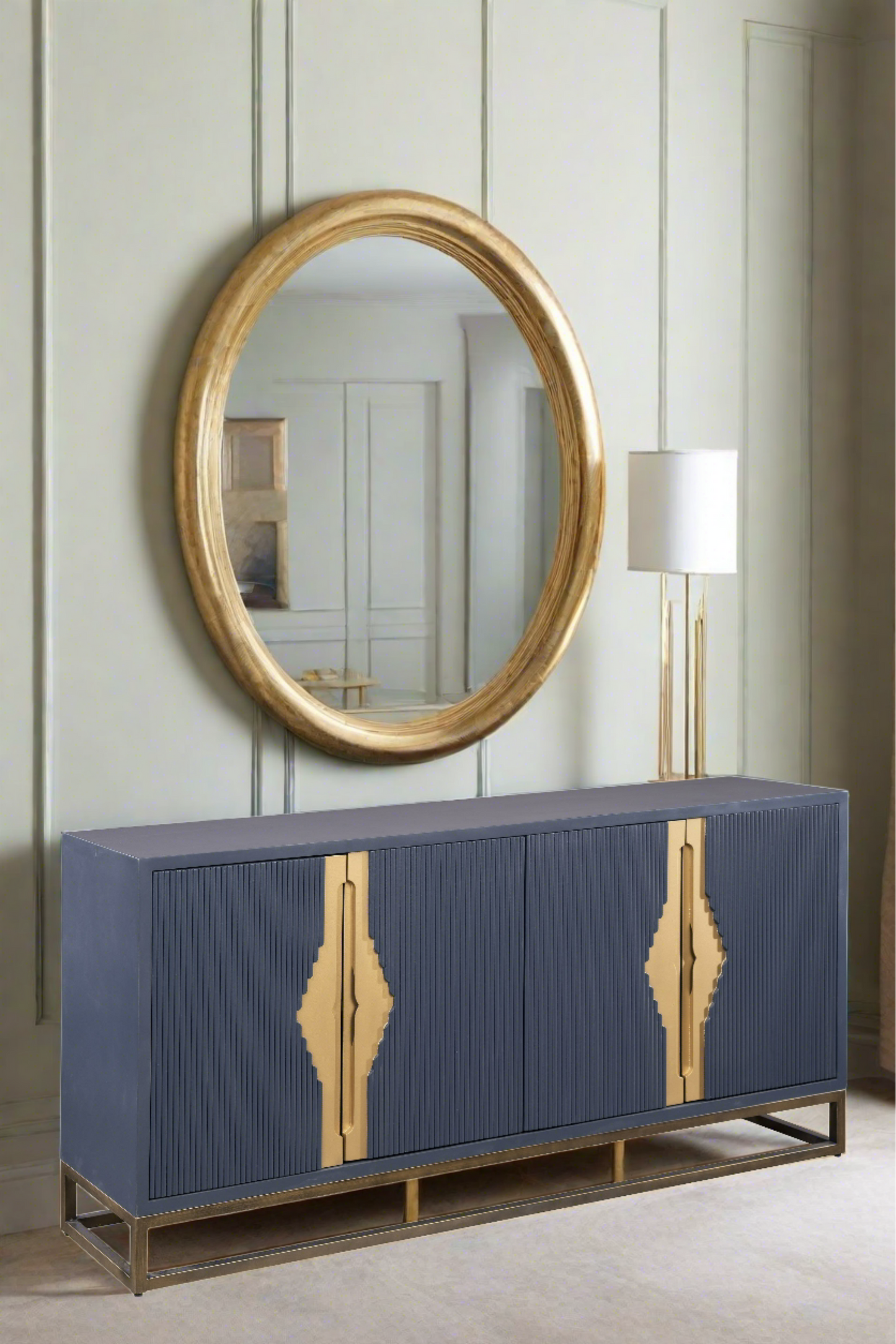 Parker Blue Fluted Sideboard with Gold Base