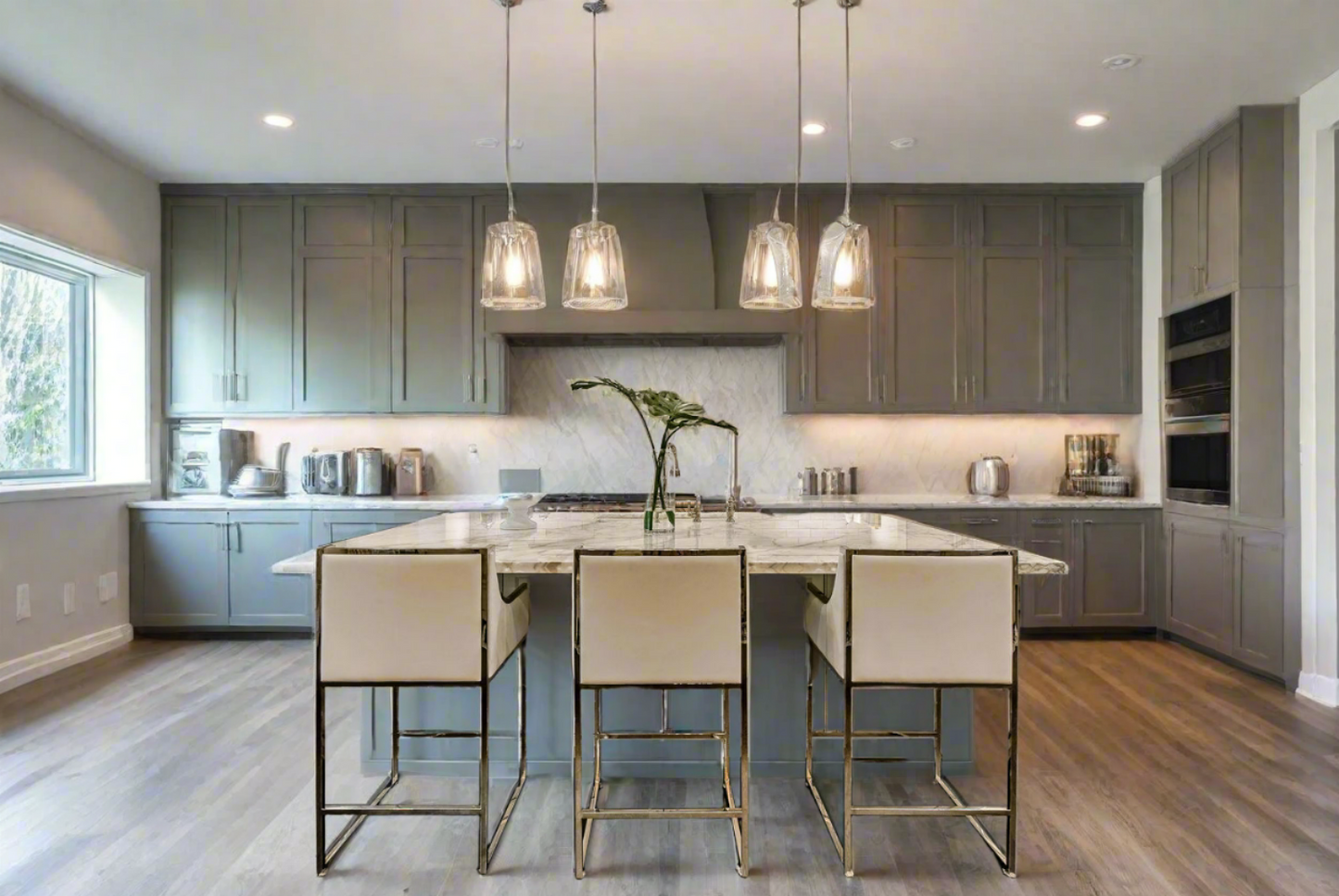 gray modern kitchen stools