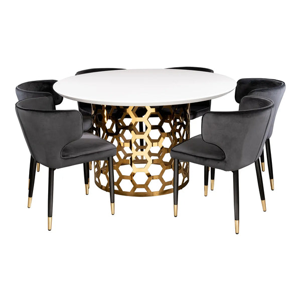 Laguna Dining Set for 6 with Black and Gold Chairs Statements by J