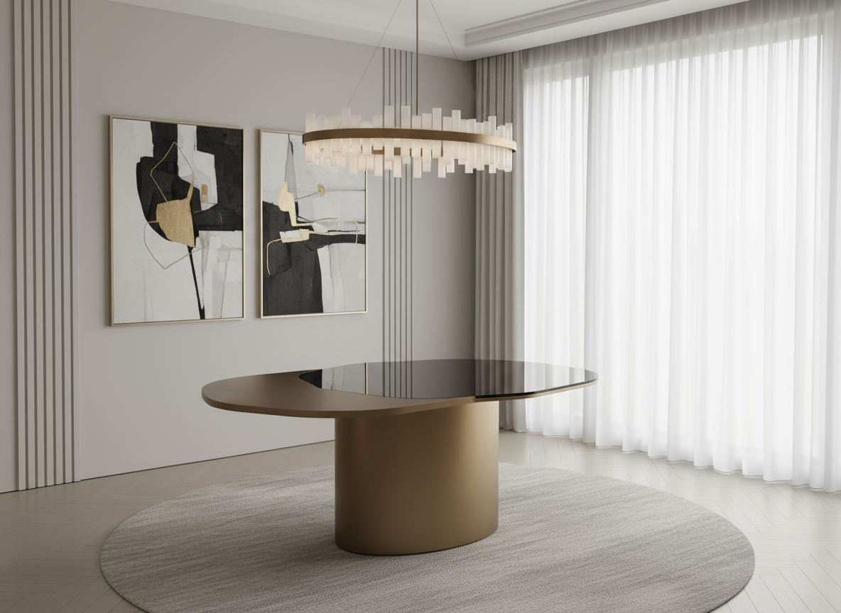 Modern 66" long Irregular Kaylee Dining Table for 6