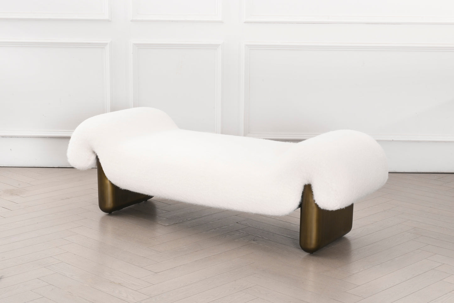 white faux fur bench by Statements by J