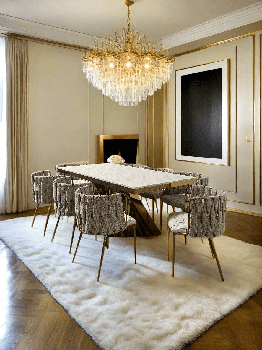 gold and white dining room set
