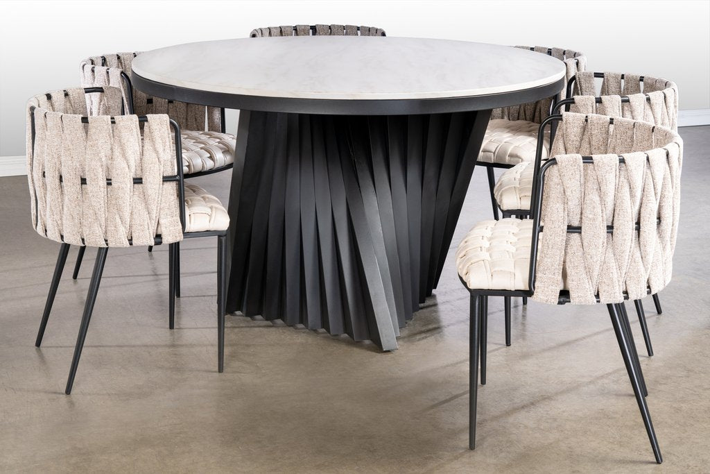 Round Architectural Waterfall Dining Set for 6 in Off White and Black
