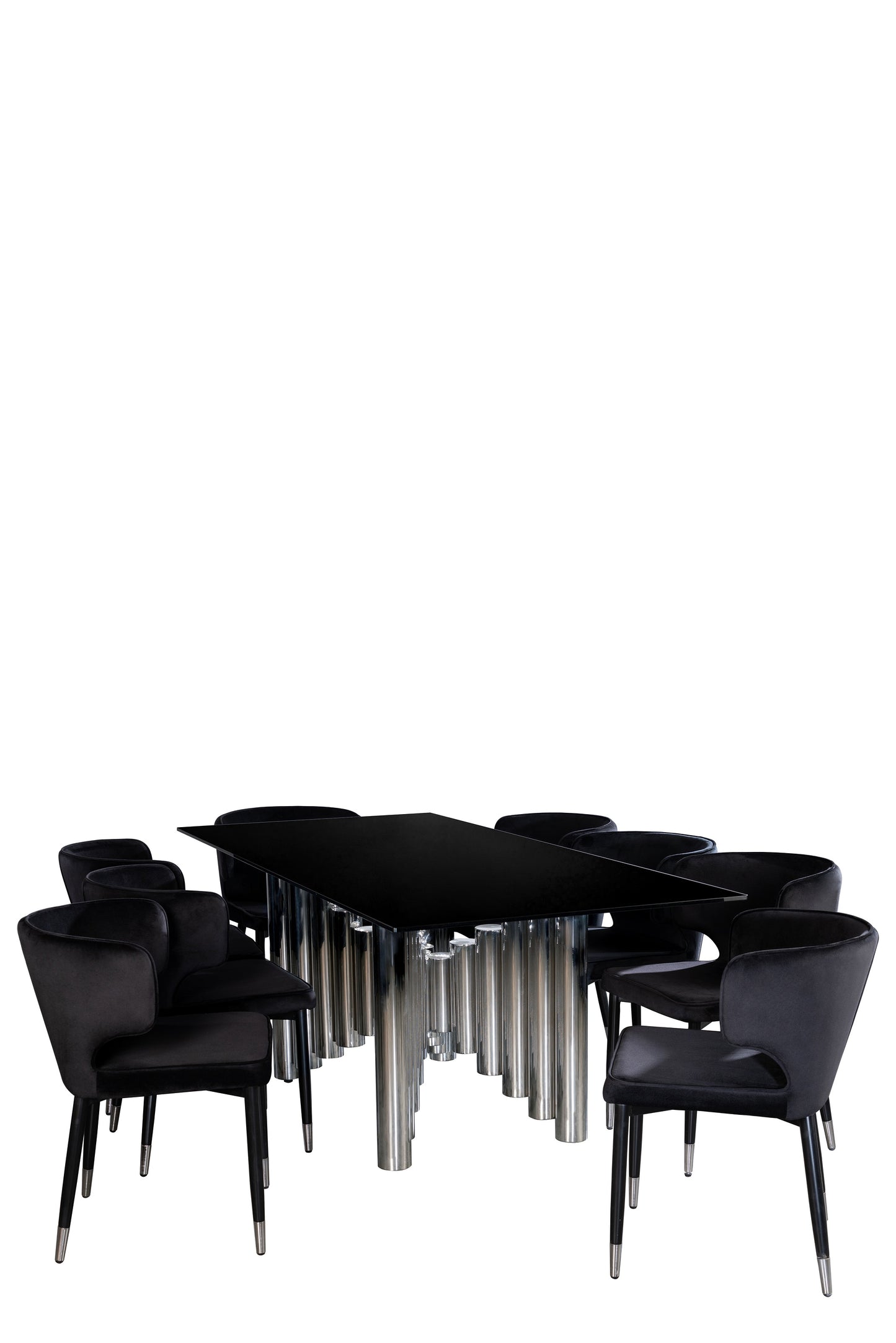 glass top modern black and silver dining table set
