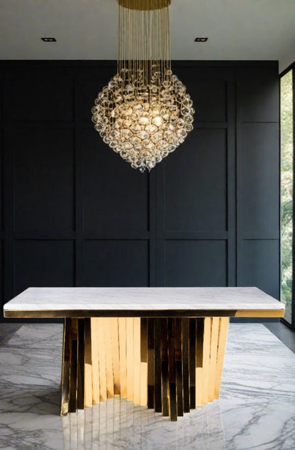 Waterfall Rectangular Marble Top Dining Table in Gold