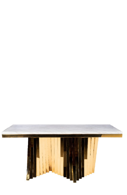 Waterfall Rectangular Marble Top Dining Table in Gold