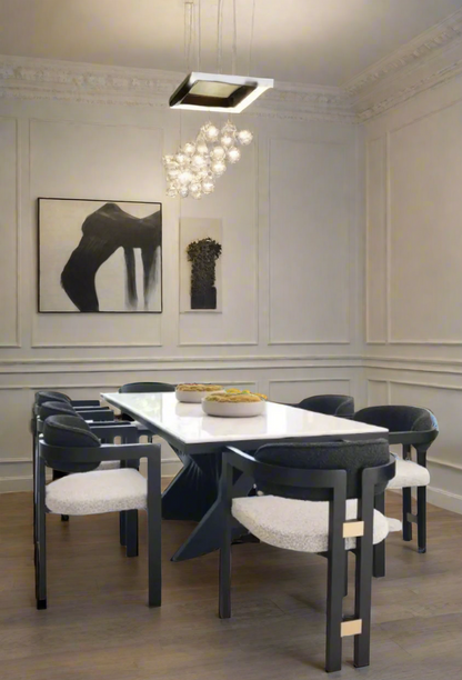 Conan 71" Long Black Dining Table Set for 6 in Black and White