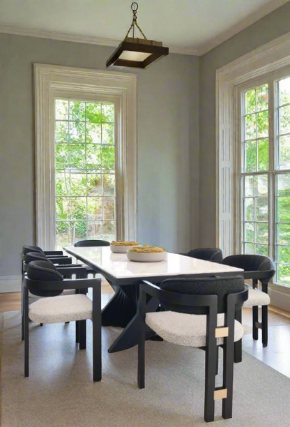 Conan 92" Long Marble Top Dining Table Set for 8 in Black and White