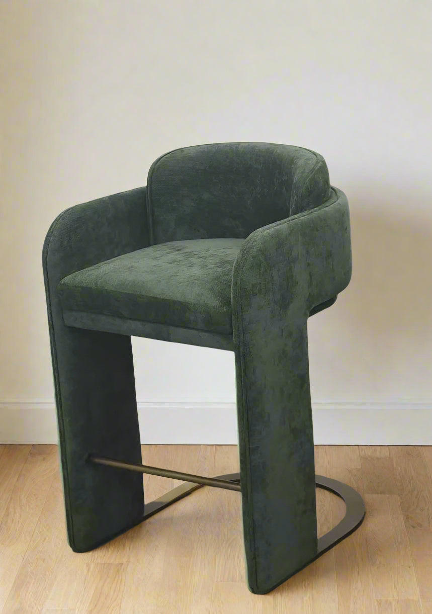 Indigo Upholstered Counter Chair in Green with Brass Base
