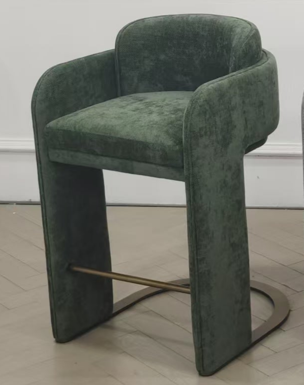 Indigo Upholstered Counter Chair in Green with Brass Base