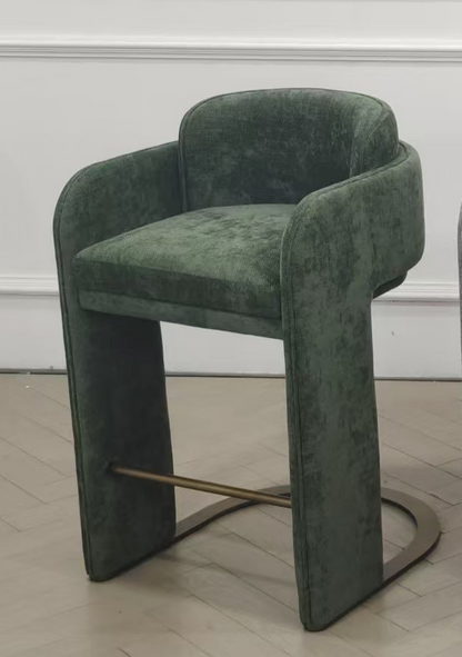 Indigo Upholstered Counter Chair in Green with Brass Base