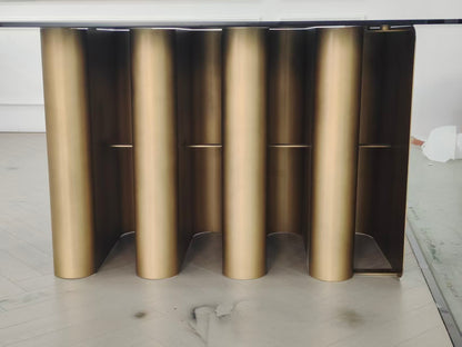 Romeo Glass Top Sculptural Oval Dining Table for 8 in Brass