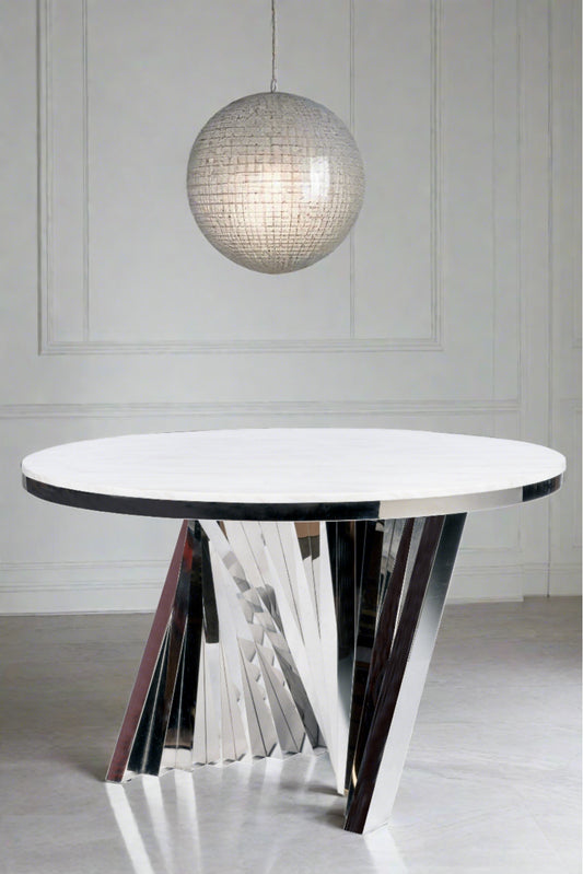 Waterfall Marble Top Chrome Dining Table