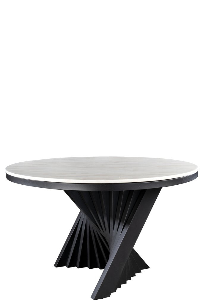 Waterfall Round Black Dining Set for 6 with Black and White Chairs