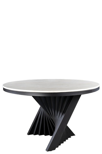 Waterfall Round Black Dining Set for 6 with Black and White Chairs