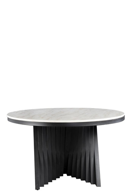Waterfall Round Black Dining Set for 6 with Black and White Chairs