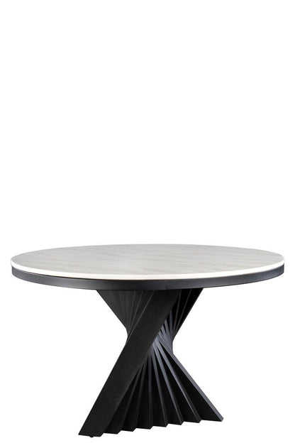 Waterfall Round Black Dining Set for 6 with Black and White Chairs