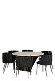 Waterfall Round Black Dining Set for 6 with Black Chairs