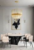 Waterfall Round Black Dining Set for 6 with Black and White Chairs-PRE-ORDER