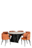 Waterfall Round Black Dining Set for 6 with Orange Chairs