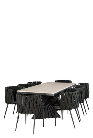 Black Waterfall Dining Set for 8 with Black Chairs