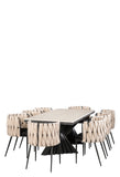 Black Waterfall Dining Set for 8 with Black and White Chairs