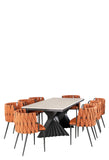 Black Waterfall Dining Set for 8 with Orange Chairs
