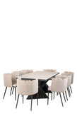 Black Waterfall Dining Set for 8 with Scallop Off White Chairs